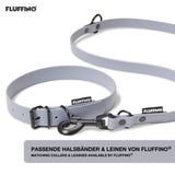 FLUFFINO® Hundehalsband aus BioThane, 5-fach verstellbar, Größe L, Grau, wasserfest und reißfest, Made in Germany.