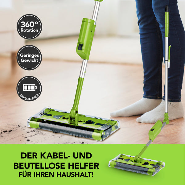 Akku-Besen Swivel Sweeper G2 + Ersatz-Akku kabellos, leicht, 360° Rotation, wiederaufladbar, rückenschonend, Limegreen, akkubetrieben.