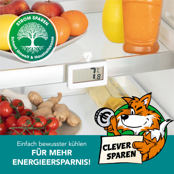 EASYmaxx Kühlschrank Thermometer - Weiß zur genauen Temperaturmessung mit LCD-Display, Multihaken und Magnetbefestigung im Kühlschrank.