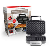 GOURMETmaxx Waffeleisen für Belgische Waffeln, Edelstahl/Schwarz, mit Antihaftplatten und Cool-Touch-Griff für sichere Handhabung.