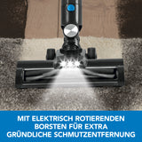 CLEANmaxx Akku-Zyklon-Staubsauger Digital-Display mit Spezial-Bodendüse und elektrisch rotierenden Borsten in anthrazit/silber/blau.