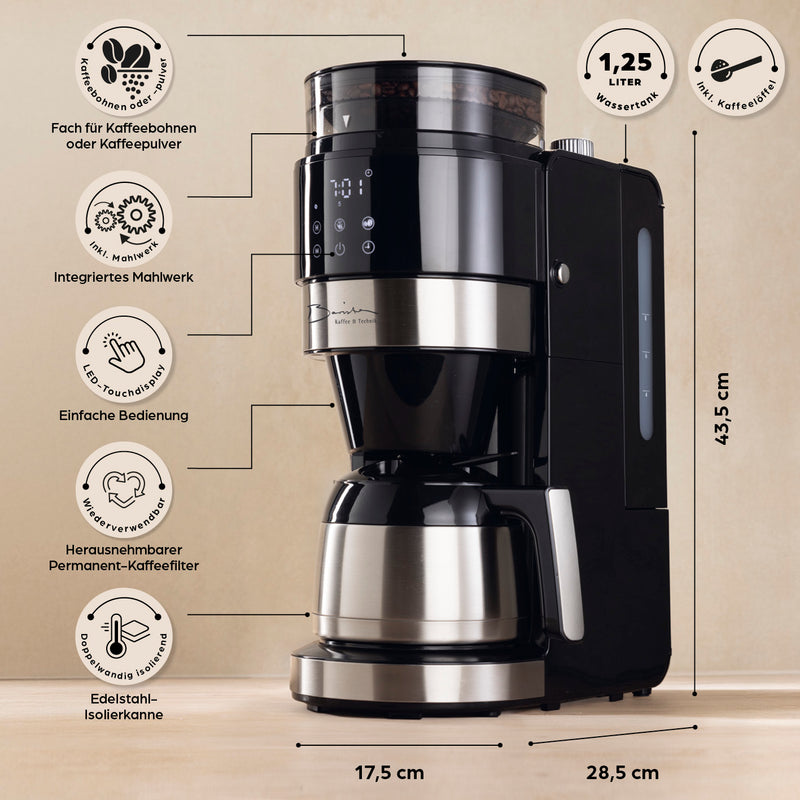 Barista Filterkaffeemaschine Touch Iso mit Mahlwerk und LED-Touchdisplay - 800W