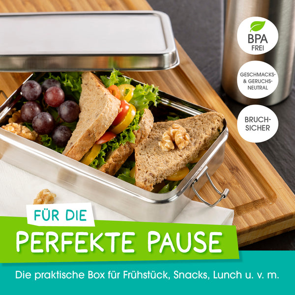 GOURMETmaxx Lunchbox Klick-it 2-tlg. aus Edelstahl, plastikfrei, bruchsicher, ideal für Sandwiches, Obst und Gemüse, spülmaschinengeeignet.