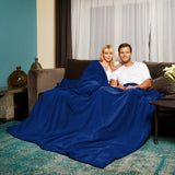 LUMALAND Kuscheldecke - 220x240cm weiche blaue Sofadecke aus Coral-Fleece, ideal als Tagesdecke für Sofa oder Doppelbett.