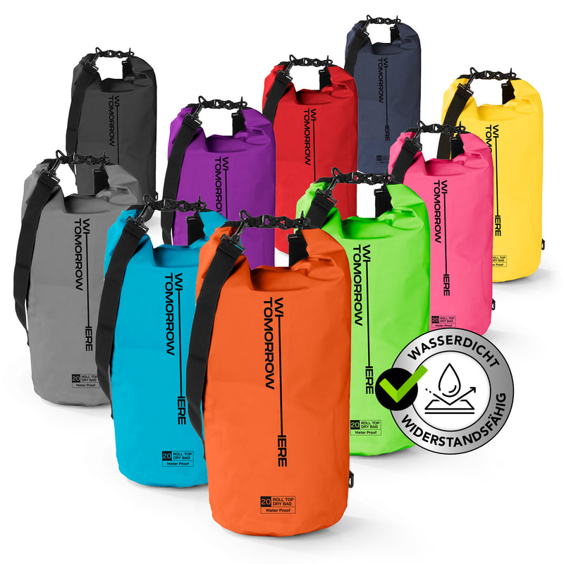 Where Tomorrow Dry Bag 20L - Style 02 - Orange, wasserdichter, robuster Outdoor-Rucksack mit verstellbarem Schultergurt und UV-Schutz.
