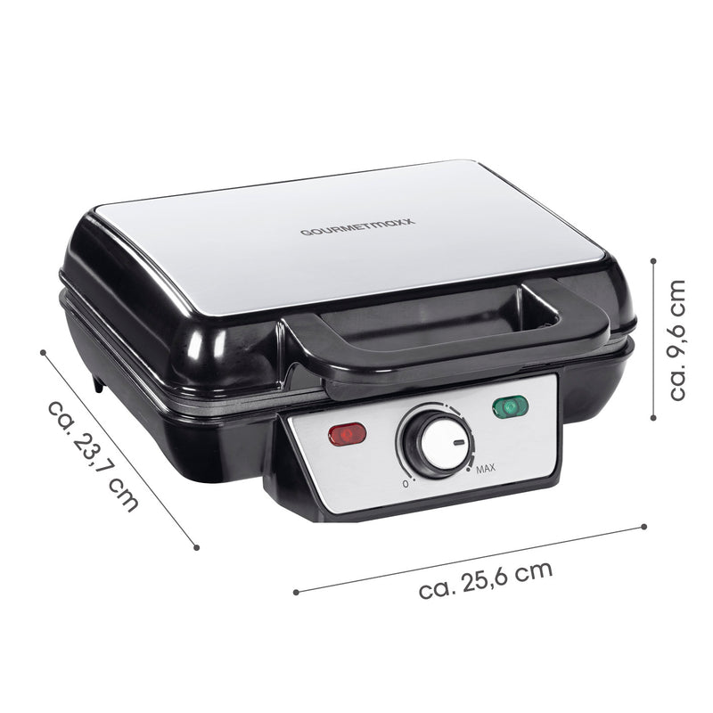 GOURMETmaxx Waffeleisen für Belgische Waffeln mit Antihaftbeschichtung, stufenloser Bräunungsgrad und Cool-Touch-Griffen.