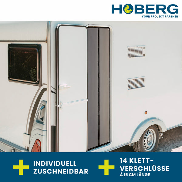 Hoberg Tür-Insektenschutz 60 x 195 cm für Wohnwagentüren, magnetisch, selbstschließend, anthrazitfarben, zuschneidbar, ohne Bohren.