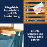 LUMALAND Bambus Wäschekorb mit 2 ausziehbaren Wäschesacken - 73 x 64 x 33 cm - Blau