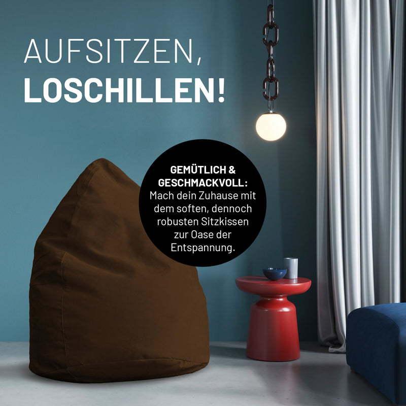 LUMALAND Luxury XL Sitzsack stylischer Beanbag - 120L Füllung - Braun