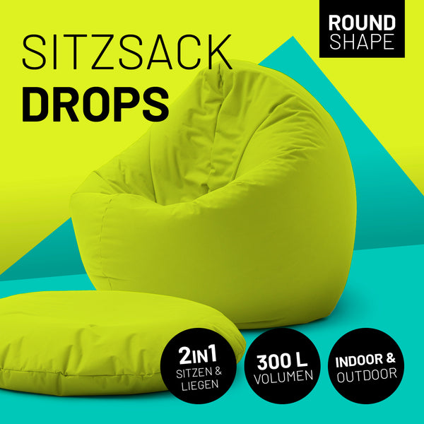 LUMALAND Sitzsack Drops (300 L) Apfelgrün, moderner In- & Outdoor Sitzsack, funktional, langlebig, mit hochwertiger EPS-Füllung, pflegeleicht.