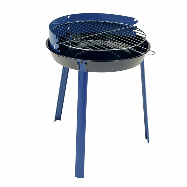 GRILLCHEF Rundgrill - 49 cm - blau, emaillierte Feuerschüssel, verchromter Grillrost, Windschutz mit höhenverstellbarem Grillrost.