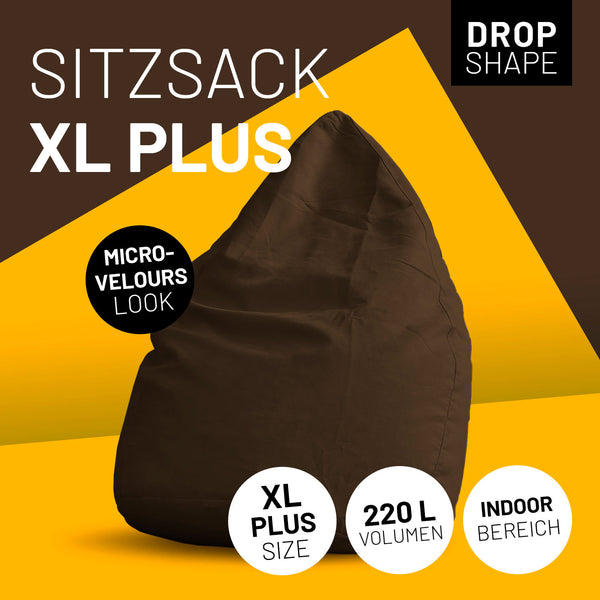 LUMALAND Luxury XL PLUS Sitzsack stylischer Beanbag - 220L Füllung mit extra starken Nähten - Braun