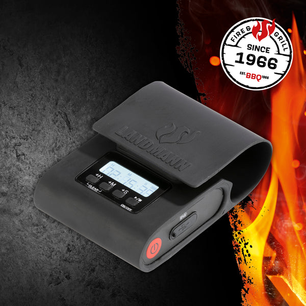 LANDMANN LED-Grilllampe mit Timer, Akku, magnetischer Befestigung und LED-Licht für präzises Grillen bei Dunkelheit.