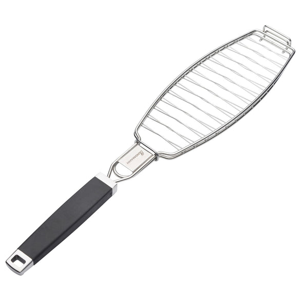 LANDMANN Pure Fischbräter aus Edelstahl mit ergonomischem, gummiertem Griff für sichere Handhabung beim Grillen von Fisch.