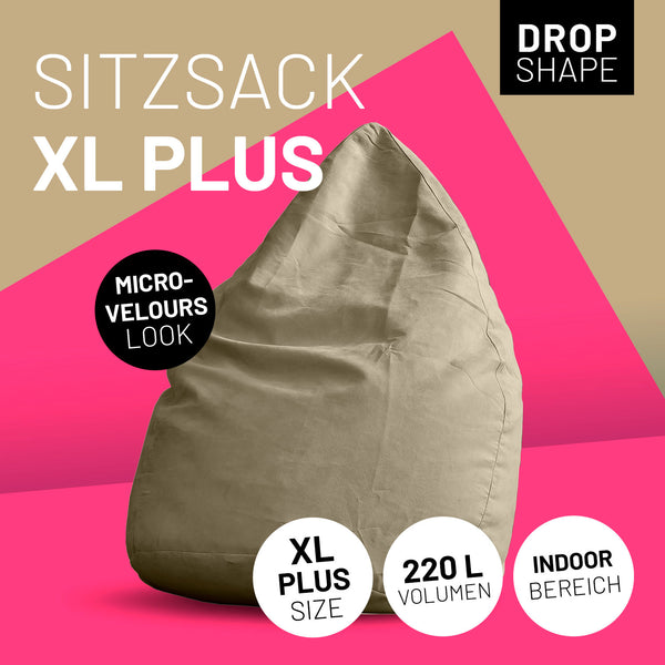 LUMALAND Luxury XL PLUS Sitzsack stylischer Beanbag - 220L Füllung mit extra starken Nähten - Beige