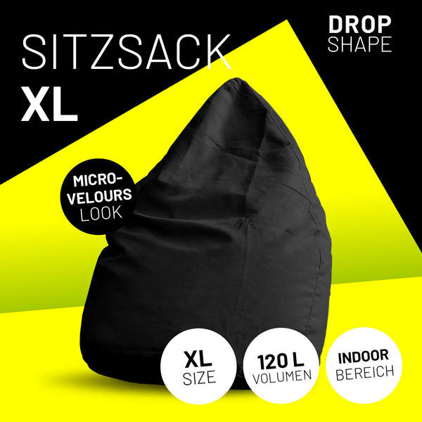 LUMALAND Luxury XL Sitzsack stylischer Beanbag - 120L Füllung - Schwarz