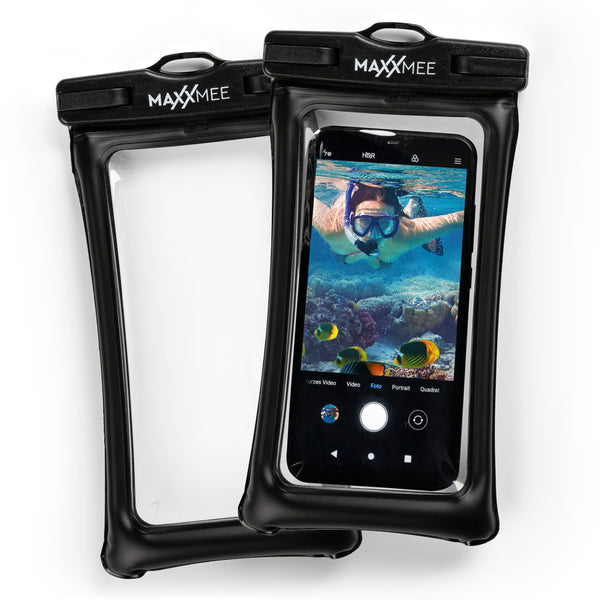 MAXXMEE Handyhülle wasserdicht - 2er-Set mit IPX8 Schutz, Luftpolstern und Touch-Funktion für Smartphones unter Wasser.