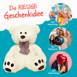 LUMALAND Riesen XXL-Teddybär mit Kulleraugen und Schleife - 120 cm - Beige