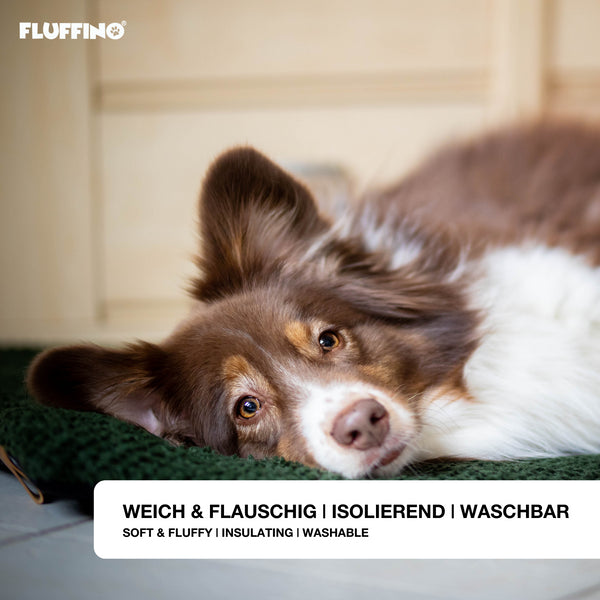 FLUFFINO® Hundedecke/Hundekissen - Wildlederimitat - Größe S (73 x 45 cm) - grün, weich, isolierend, waschbar, ideal für kleine Hunde.