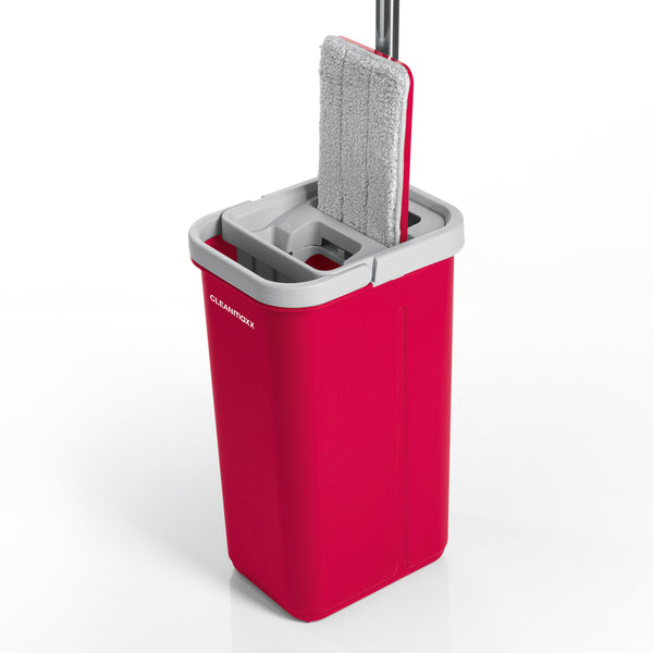 CLEANmaxx Komfort-Mopp 2 Kammern-System 5,7 Liter rot/grau mit Auswring-Mechanismus und Führungsrollen, ideal für empfindliche Böden.