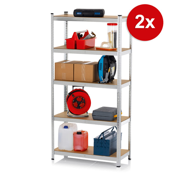 EASYmaxx Schwerlastregal & Werkbank mit GS, 5 MDF-Böden, bis 175 kg Tragkraft, 180x90x40 cm, 2er-Set, belastbar und stabil.