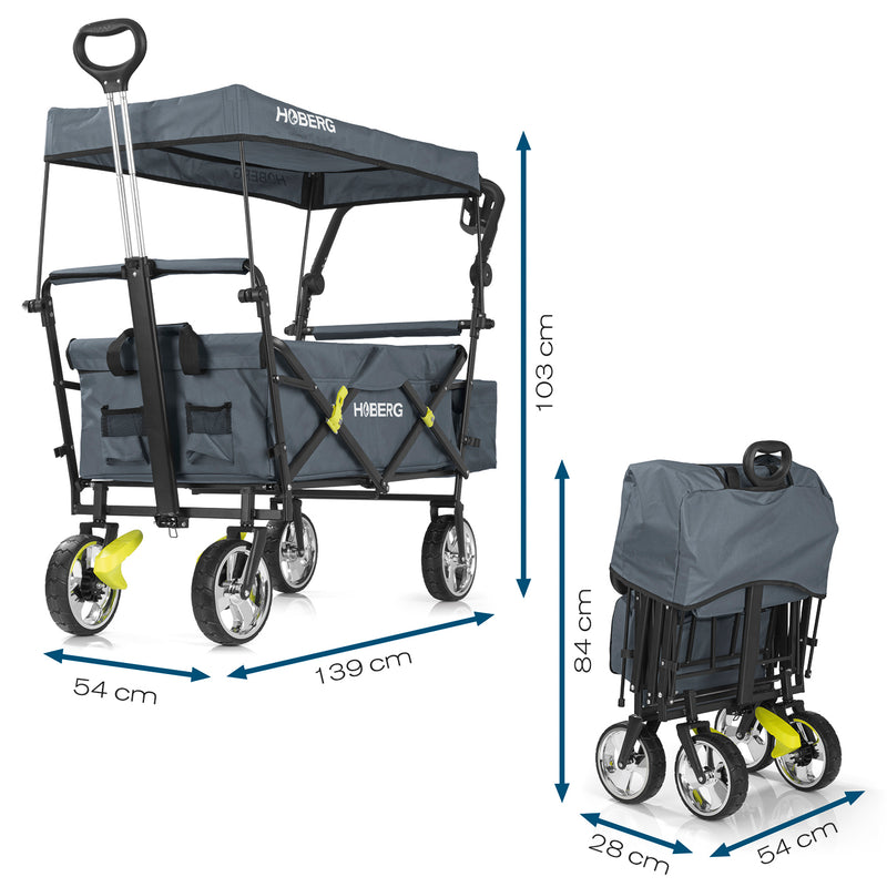 HOBERG faltbarer Bollerwagen mit Dach - einfacher Aufbau - für Hobby & Freizeit - Grau