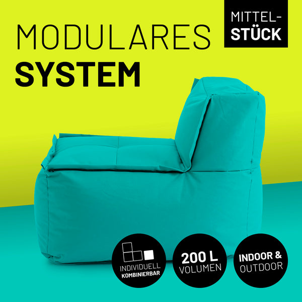 LUMALAND Sitzsack-Sofa Mittelstück Türkis, 200 L Volumen, modulare Verbindung, indoor & outdoor, robuste Nähte, pflegeleicht, abwischbar.