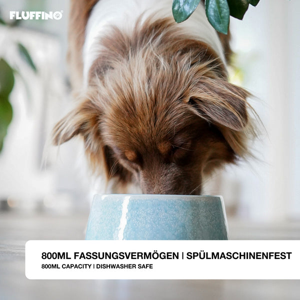 FLUFFINO® Hundenapf / Futternapf Keramik - 800 ml - lebensmittelecht, blau, handgefertigt, spülmaschinenfest, für kleine und mittelgroße Hunde.