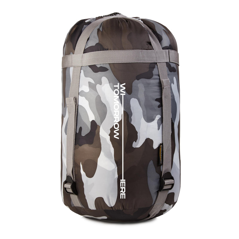 Where Tomorrow Camping Schlafsack Classic - Mumienschlafsack mit Tasche - 230 x 80 x 55 cm - Camouflage Grau