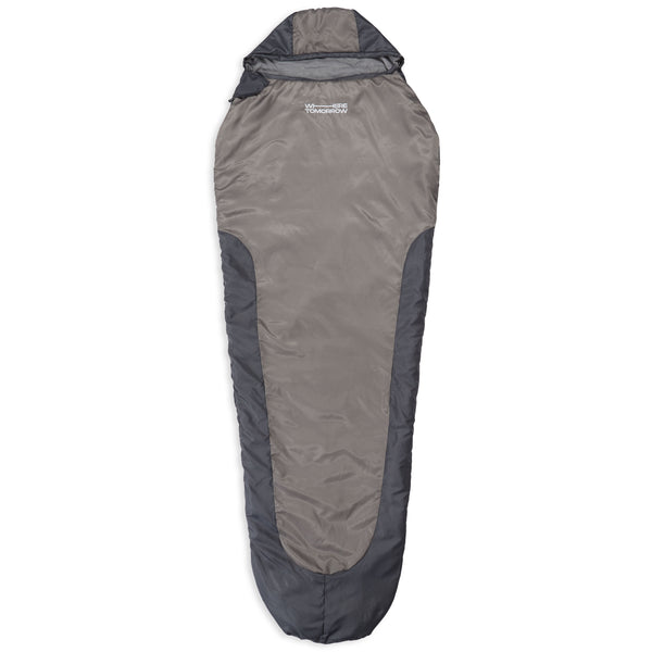 Where Tomorrow Camping Schlafsack Small & Light Mumienschlafsack in Hellgrau mit wasserabweisendem Material und Tasche, 220x80x50 cm.