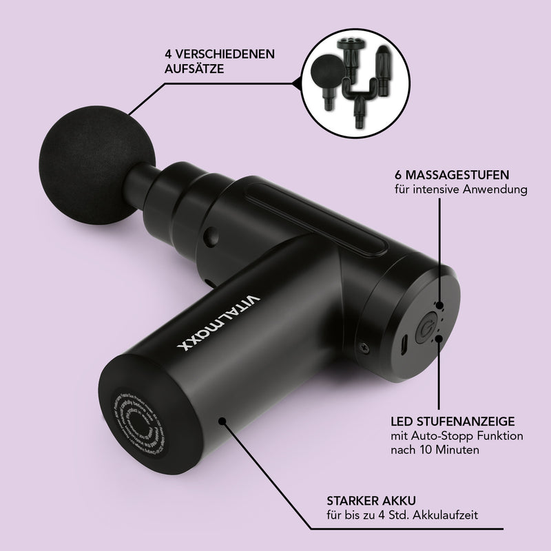 VITALmaxx Massage Gun - 4 verschiedene Aufsätze - schwarz