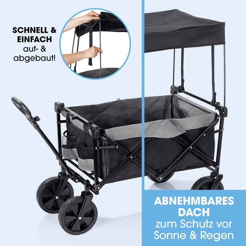 EASYmaxx Bollerwagen mit Dach - faltbar  - anthrazit/schwarz