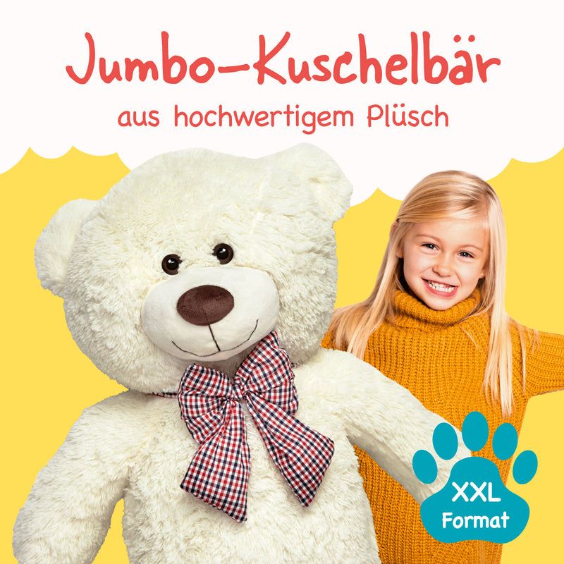 LUMALAND Riesen XXL-Teddybär mit Kulleraugen und Schleife - 120 cm - Beige