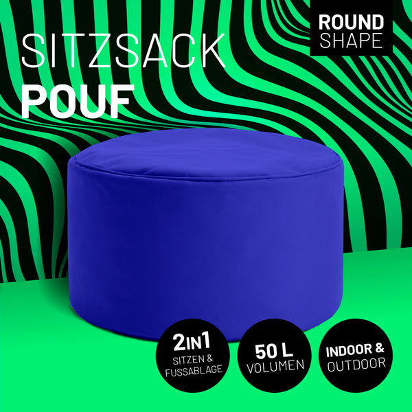 LUMALAND Sitzsack Pouf (50 L) in Royalblau, multifunktional als Sitzhocker, Fußschemel für In- & Outdoor, leicht und langlebig.