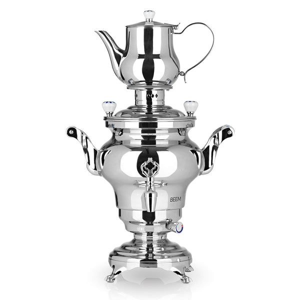 BEEM SAMOWAR Odessa-3 - 1800 W Edelstahl Samowar mit 3 l Wasserbehälter, 1 l Teekanne, Thermostat und Trockenlaufschutz.