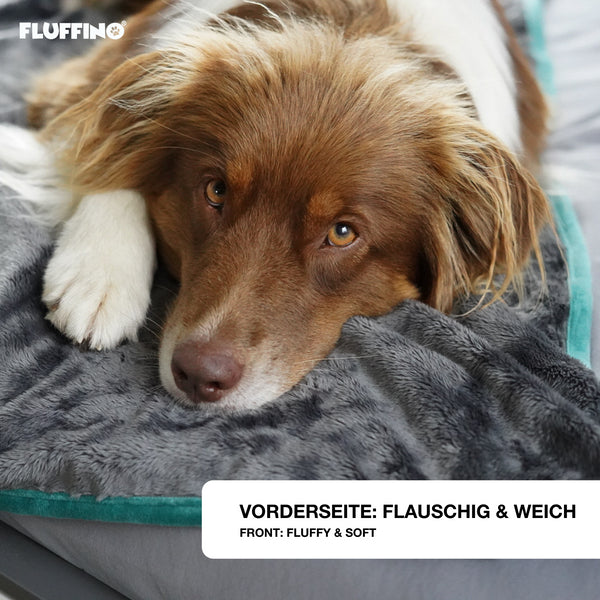 FLUFFINO® Hundedecke/ Wendedecke Kuscheldecke 150x100 cm Grau mit flauschiger, weicher Oberfläche ideal für Hunde jeden Alters.