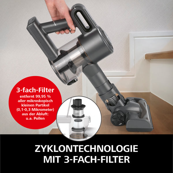 CLEANmaxx Akku-Zyklon-Staubsauger - 3-fach-Filter - anthrazit/schwarz