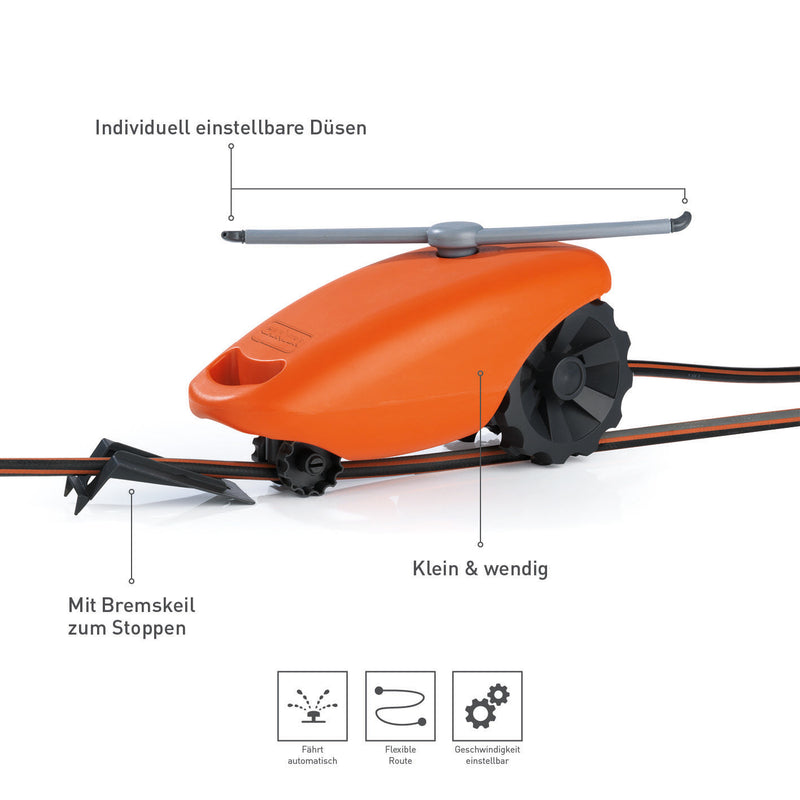 GARVIDA Rasensprenger mit Wasserstopp-Schalter - selbstfahrend - orange