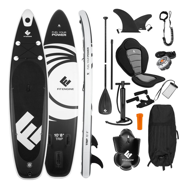 FitEngine Trip SUP-Board Set (Allrounder) - 10,8'- inkl. Kajak-Sitz und LED SUP-Board-Beleuchtung