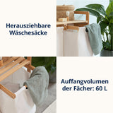 LUMALAND Bambus Wäschekorb mit 2 ausziehbaren Wäschesacken - 73 x 64 x 33 cm - Weiß