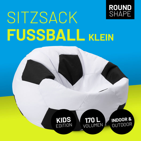 LUMALAND Luxury Fußball Sitzsack - Hochwertiges, runden Sitzsack in Fußballoptik, klein, ideal für Kinder und Indoor & Outdoor Nutzung.