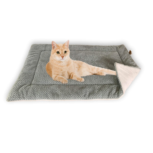 FLUFFINO® Katzendecke Wildlederimitat - 73 x 45 cm - grau mit weicher, isolierender Oberfläche und rutschfestem Wildlederimitat-Unterseite.