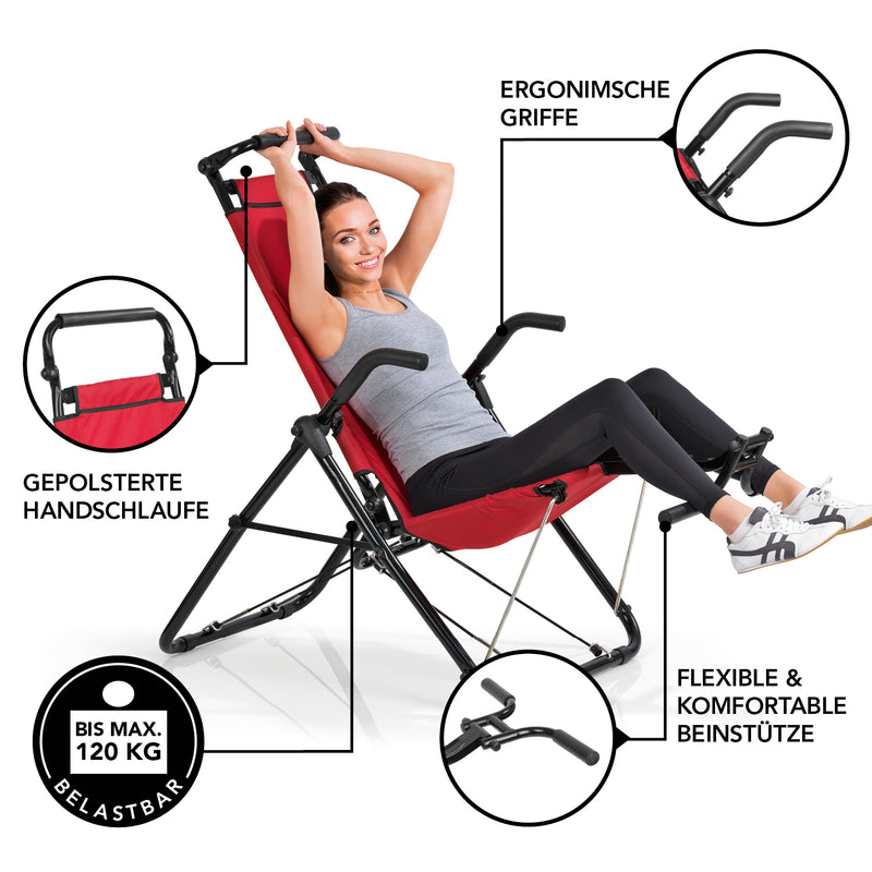 MAXXMEE Inversionstrainer Deluxe - Heimtrainer für Rücken, Bauch, Rumpf & Beine - rot/schwarz