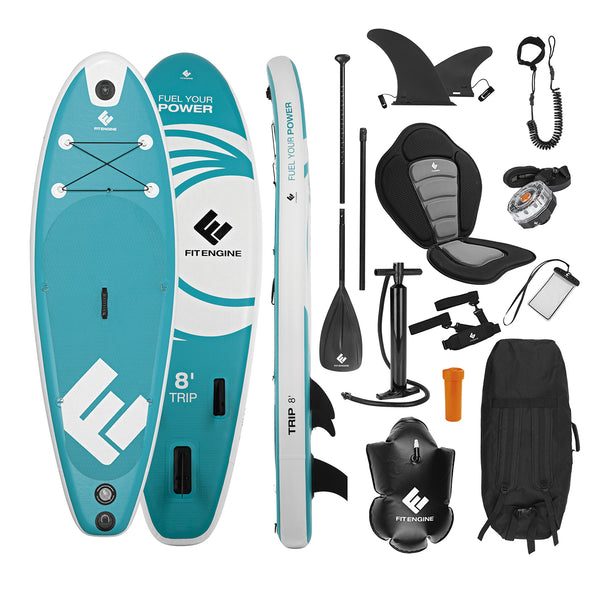 FitEngine Junior Trip SUP-Board Set (Allrounder) - 8'- inkl. Kajak-Sitz und LED SUP-BOARD-Beleuchtung