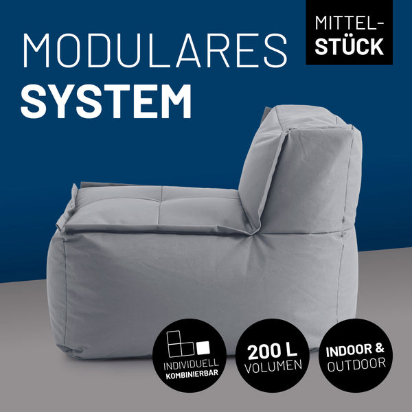 LUMALAND Sitzsack-Sofa Mittelstück 200 L Grau, modular kombinierbar, robust, mit verdeckten Reißverschlüssen, für Indoor & Outdoor geeignet.