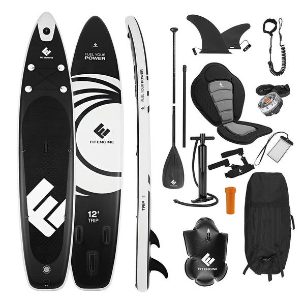 FitEngine Trip SUP-Board Set (Allrounder) - 12'- inkl. Kajak-Sitz und LED SUP-Board-Beleuchtung