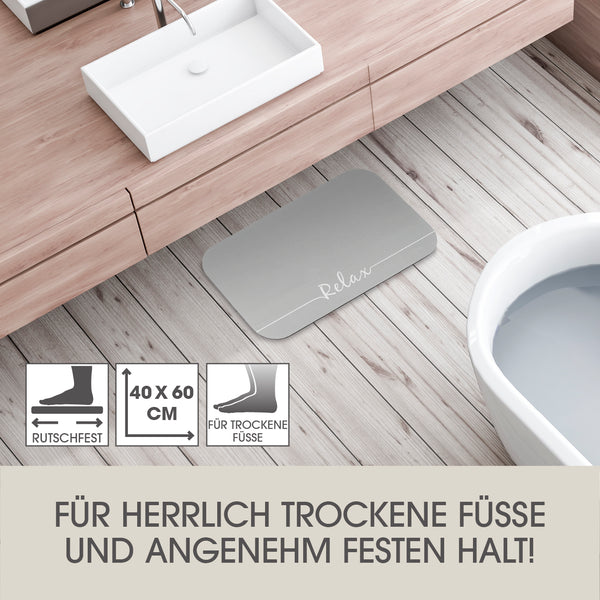 EASYmaxx Badematte Relax 40x60 cm hellgrau, extra saugfähig, schnell trocknend, rutschfest und angenehm weich für trockene Füße.