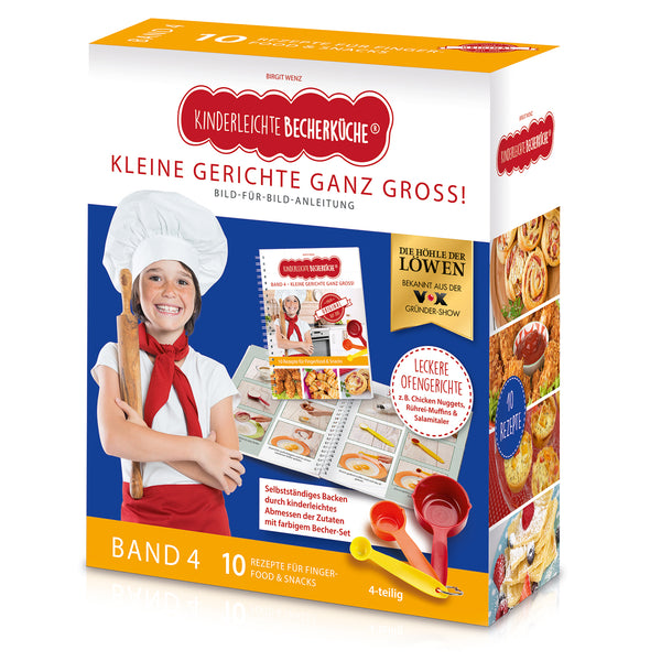 Kinderleichte Becherküche Set inkl. Messbecher-Set - Band 4 mit 10 kindgerechten Rezepten und farbigen Messbechern für Kinder ab 3 Jahren.