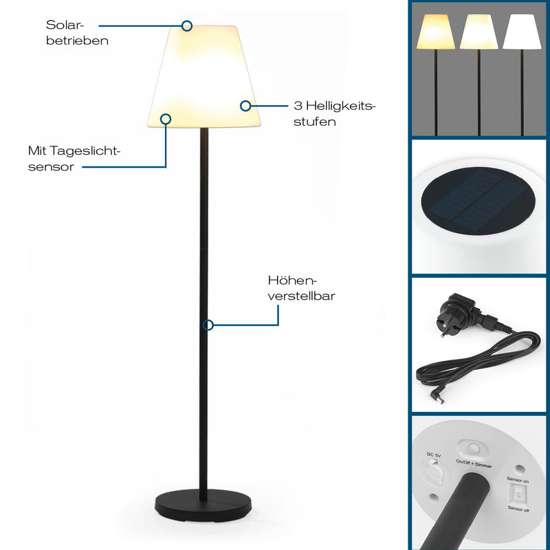 Hoberg Solar-Stehlampe - 3-fach höhenverstellbar - 3 Helligkeitsstufen