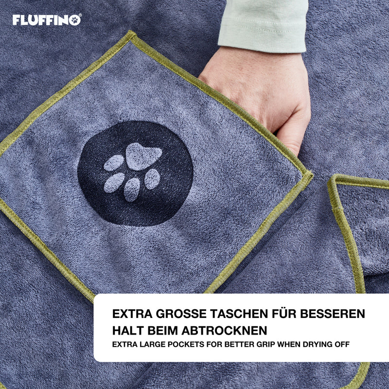 FLUFFINO® Hundehandtuch Mikrofaser – 2er-Pack - 90 x 50 cm - Grau & Grün